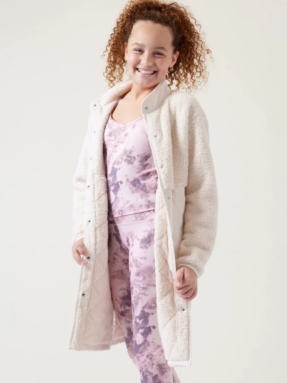 Athleta Girl So Toasty Tugga Sherpa Metallic Quilted Coat Jacket XL 14 Cream
